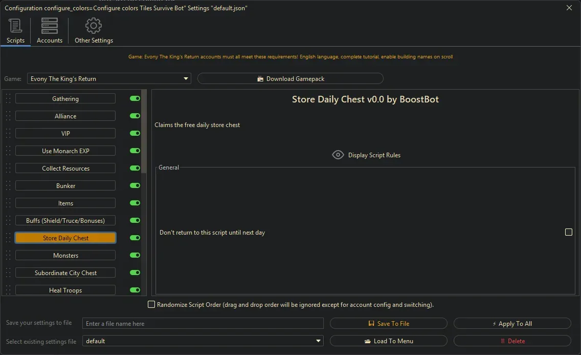 Evony Kings Return Bot - Store Daily Chest