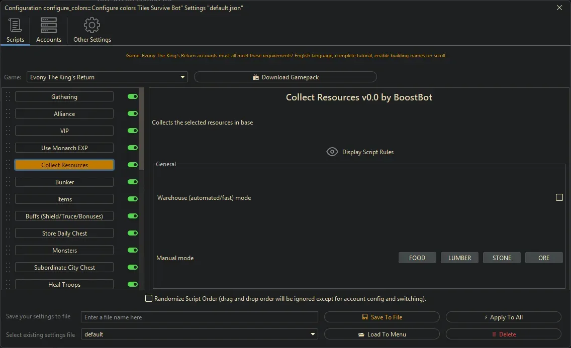 Evony Kings Return Bot - Collect Resources