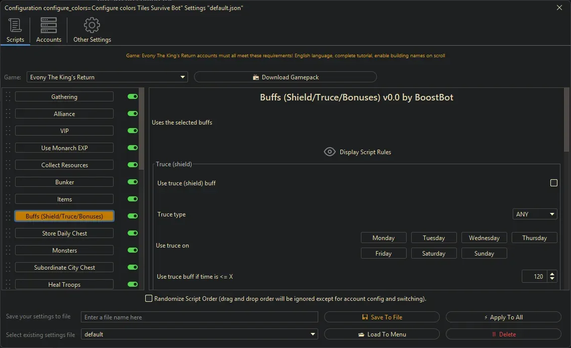Evony Kings Return Bot - Buffs (Shield/Truce/Bonuses)