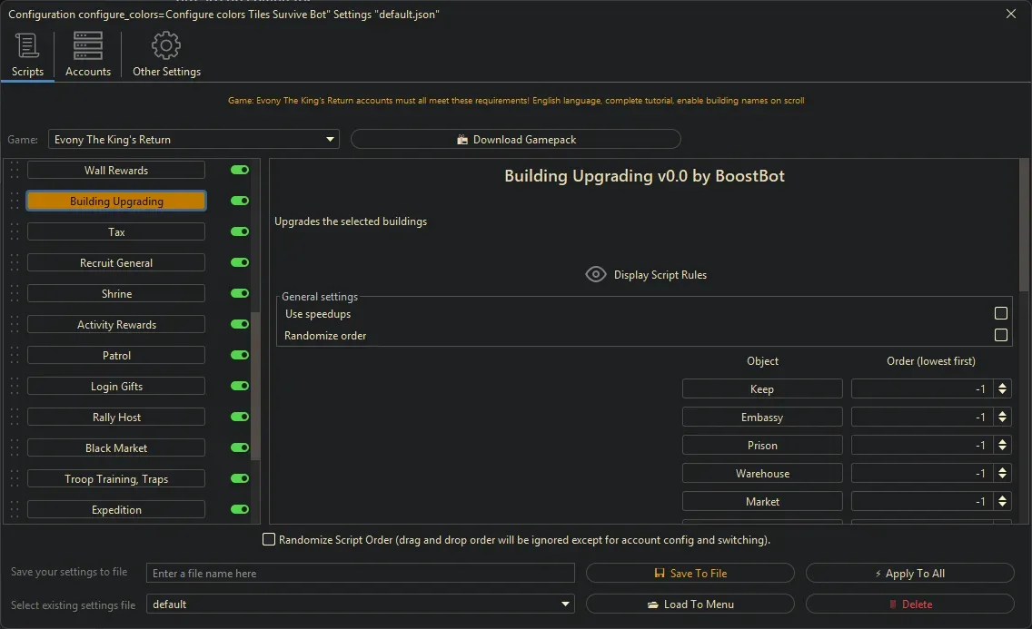 Evony Kings Return Bot - Building Upgrading