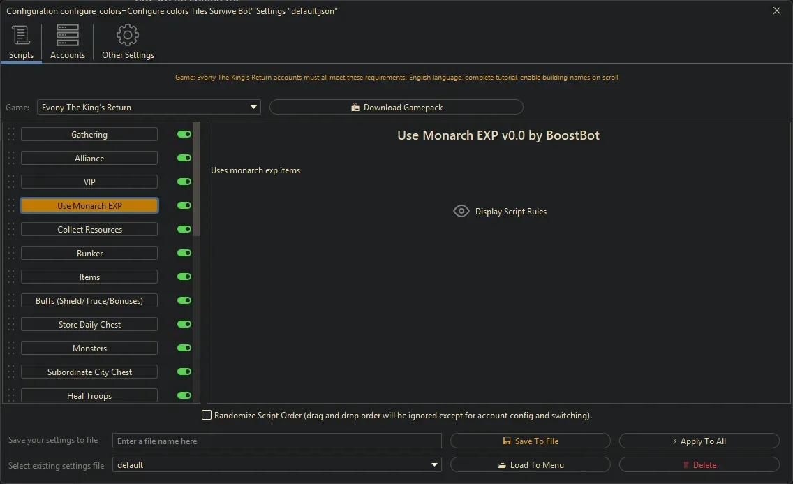 Evony Kings Return Bot - Use Monarch EXP