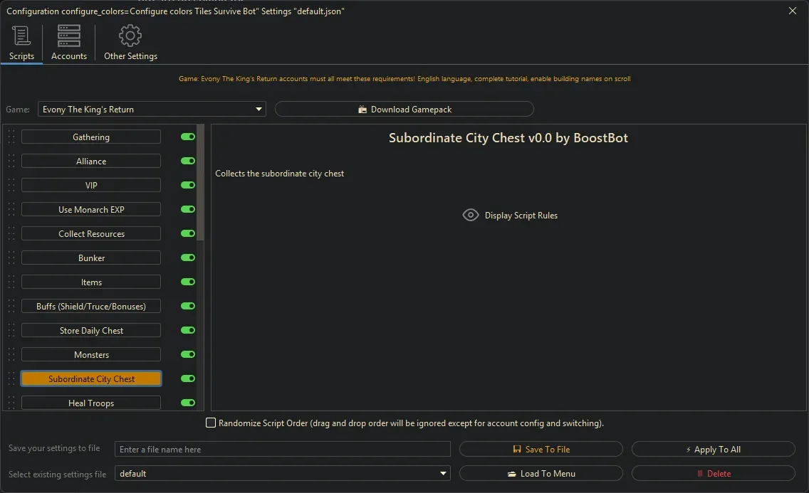 Evony Kings Return Bot - Subordinate City Chest