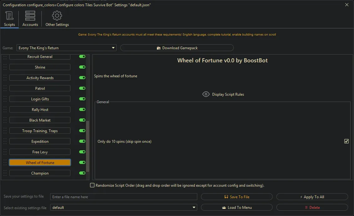 Evony Kings Return Bot - Wheel of Fortune