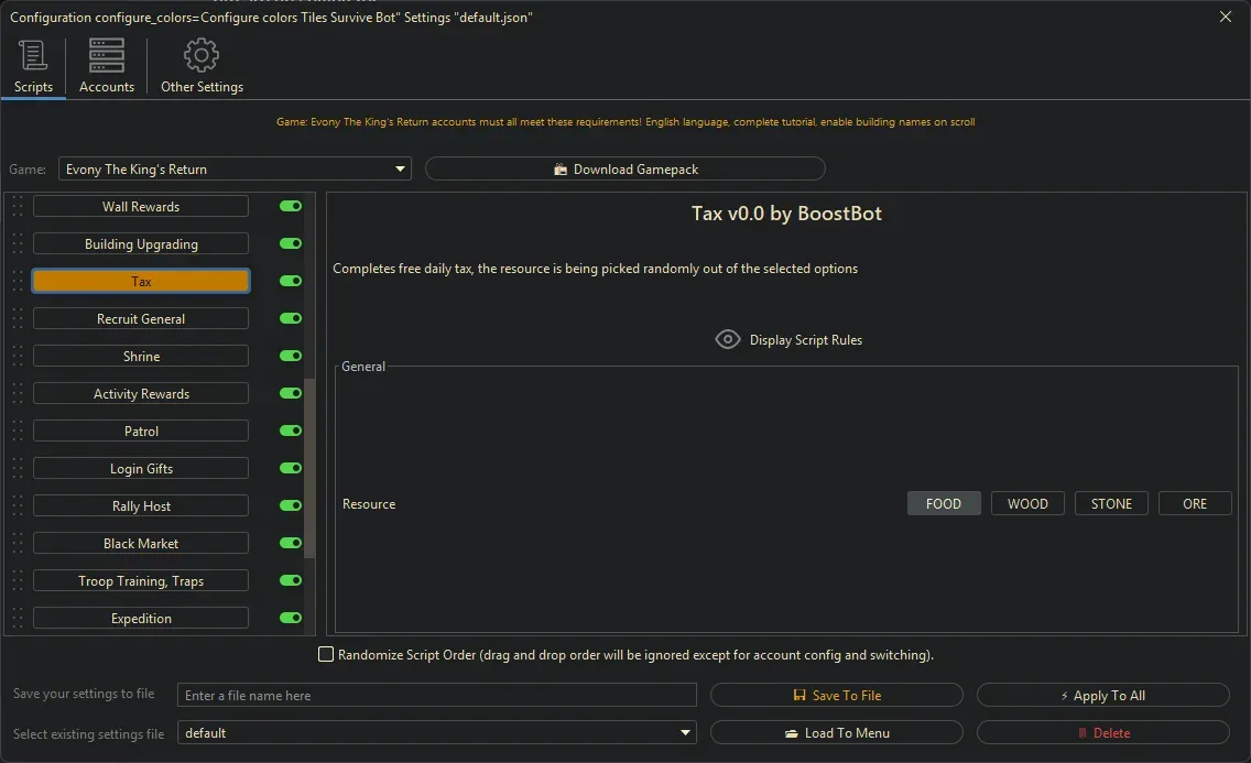 Evony Kings Return Bot - Tax