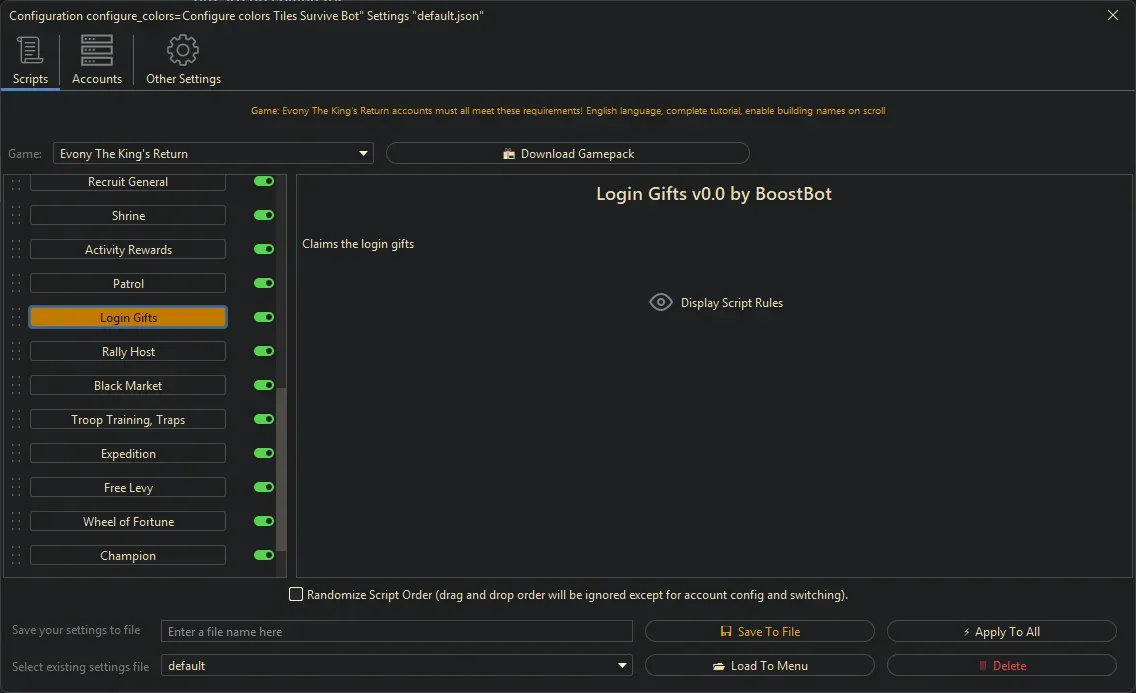 Evony Kings Return Bot - Login Gifts
