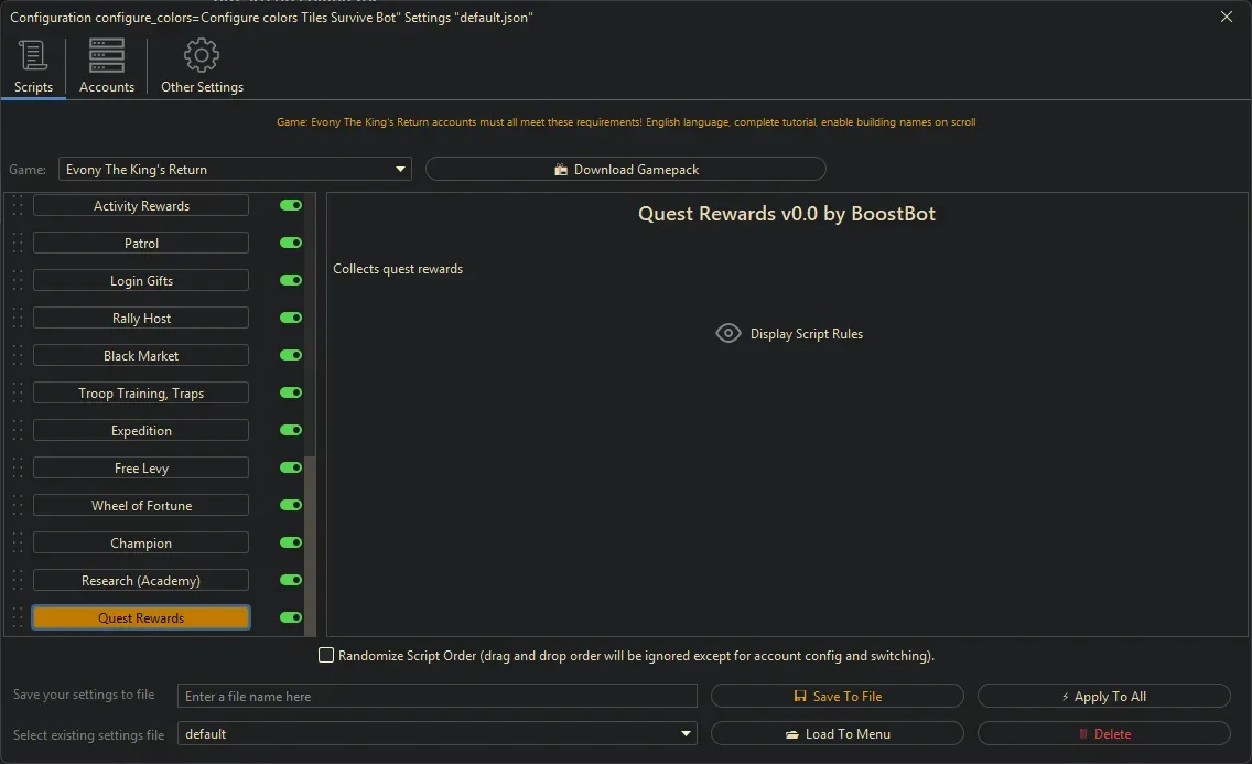 Evony Kings Return Bot - Quest Rewards