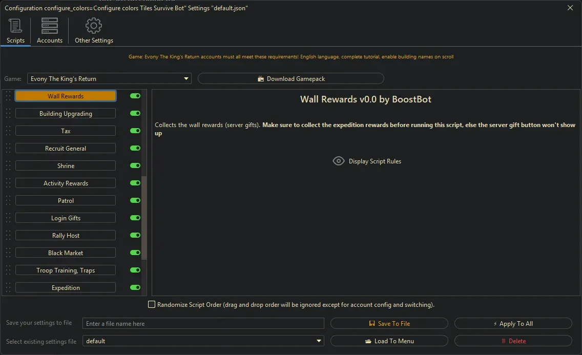 Evony Kings Return Bot - Wall Rewards