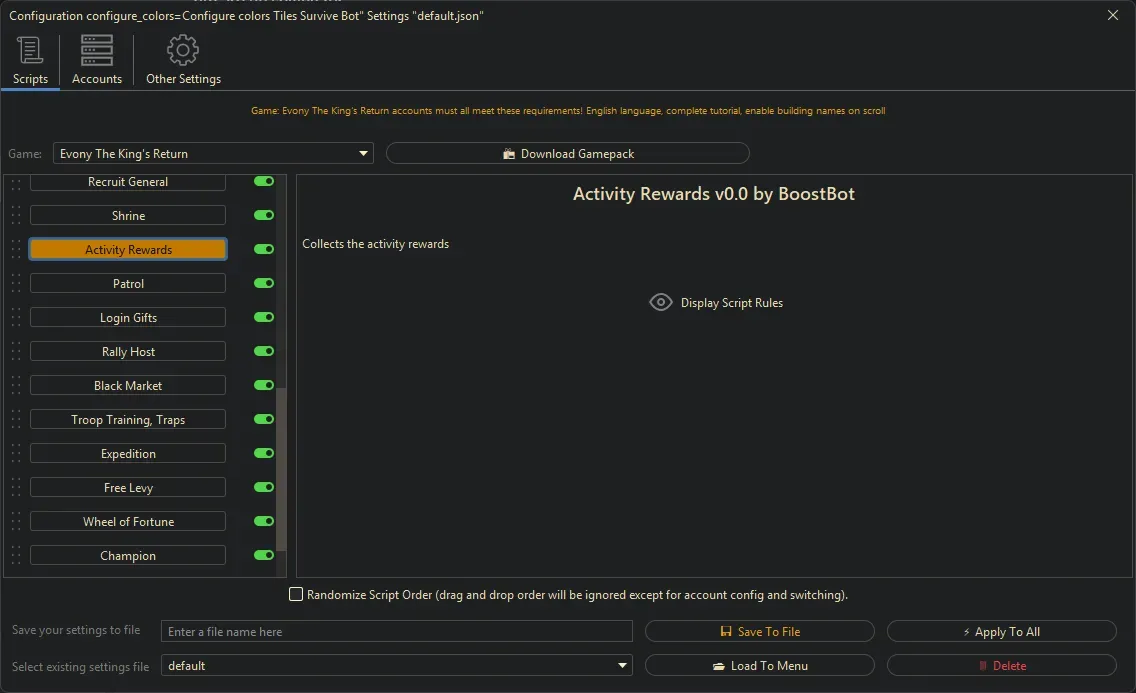 Evony Kings Return Bot - Activity Rewards